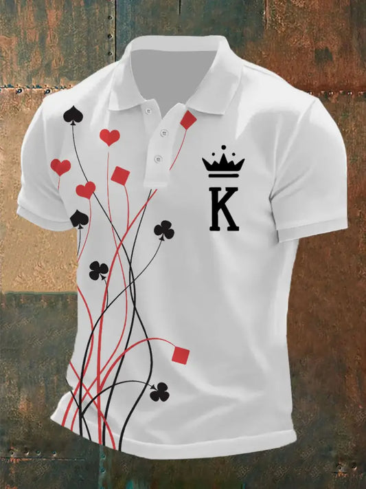 Men’s Funny Poker Casual Button T-Shirt White / S