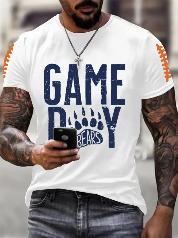 Men’s Gameday Bears Football Fans Lovers Casual Tee White / S