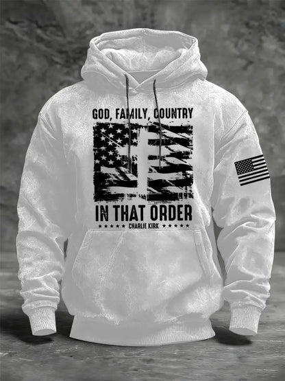 Men’s God Family Country Charlie Kirk Oversized Drop-Shoulder Hoodie with Pockets White / S