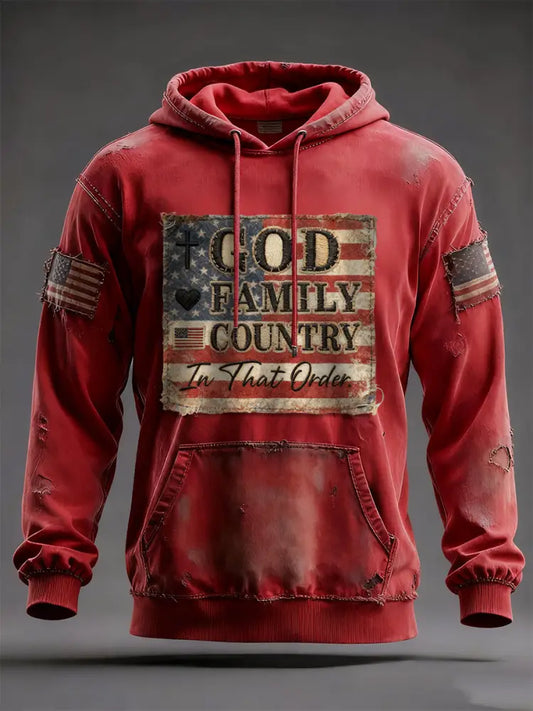 Men’s God Family Country Charlie Kirk Printed Hoodie As picture / S
