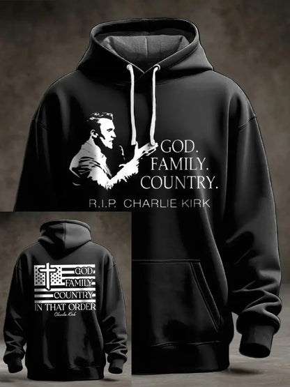 Men’s God Family Country Charlie Kirk Printed Hoodie Black / S