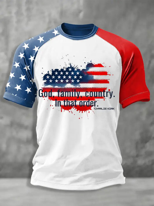 Men’s God Family Country Charlie Kirk Printed T-shirt As picture / S