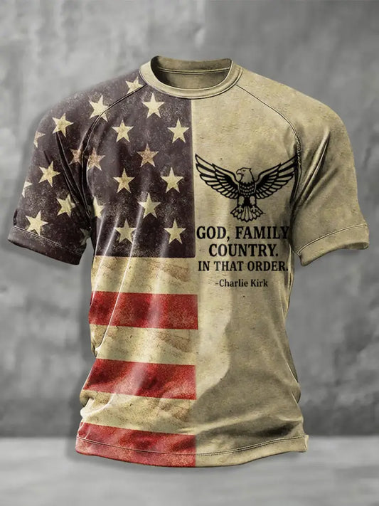Men’s God Family Country Charlie Kirk Printed T-shirt As picture / S