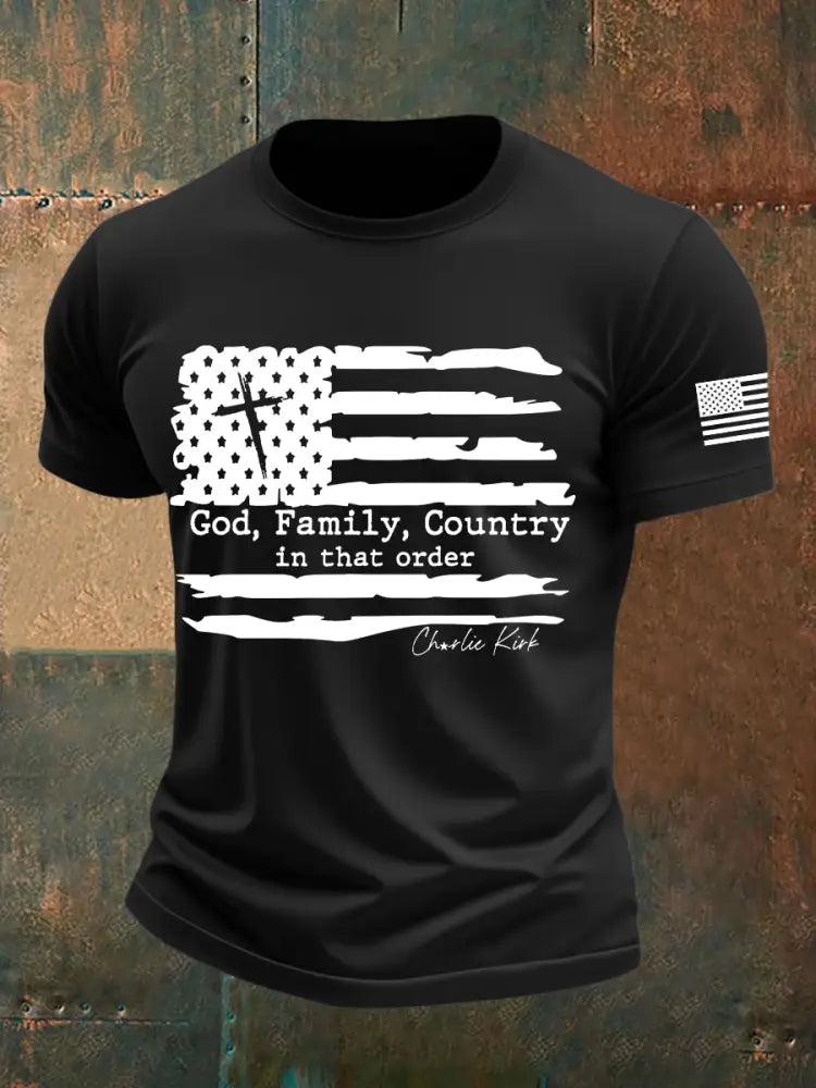 Men’s God Family Country Charlie Kirk Printed T-shirt Black / S