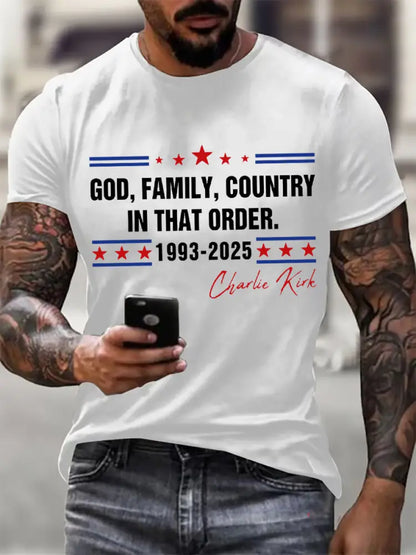 Men’s God Family Country Charlie Kirk Printed T-shirt White / S