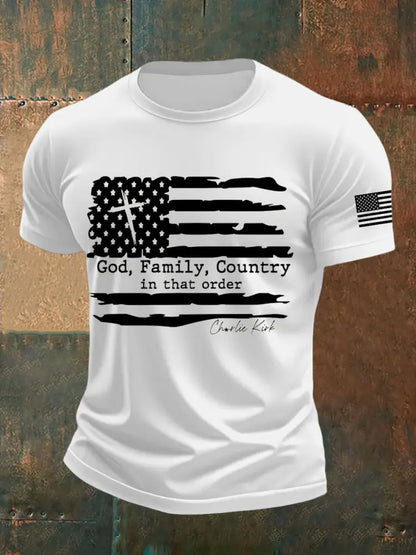 Men’s God Family Country Charlie Kirk Printed T-shirt White / S