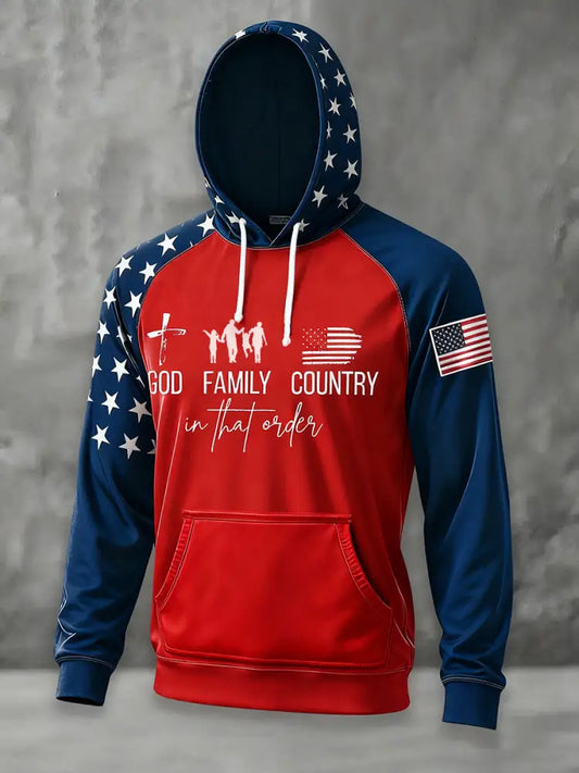 Men’s God Family Country In That Order Print Hoodie As picture / S