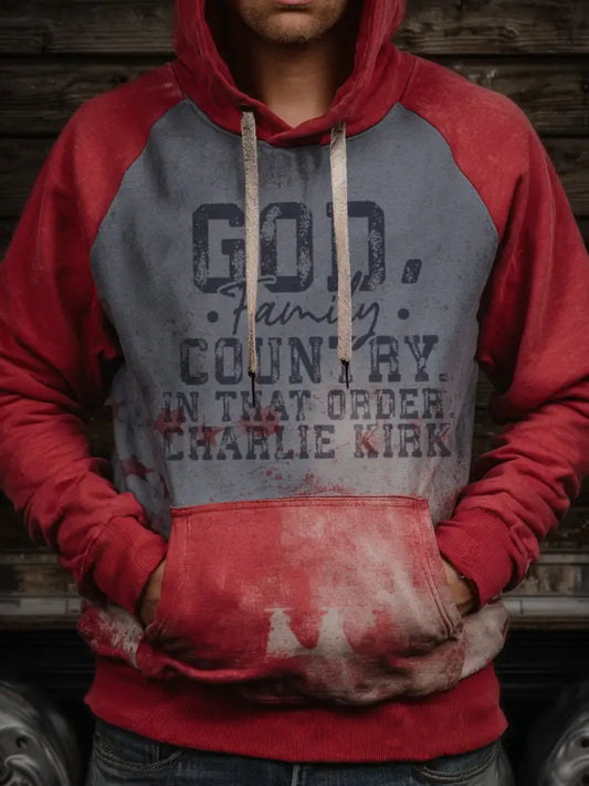 Men’s God Family Country In That Order Print Hoodie As picture / S