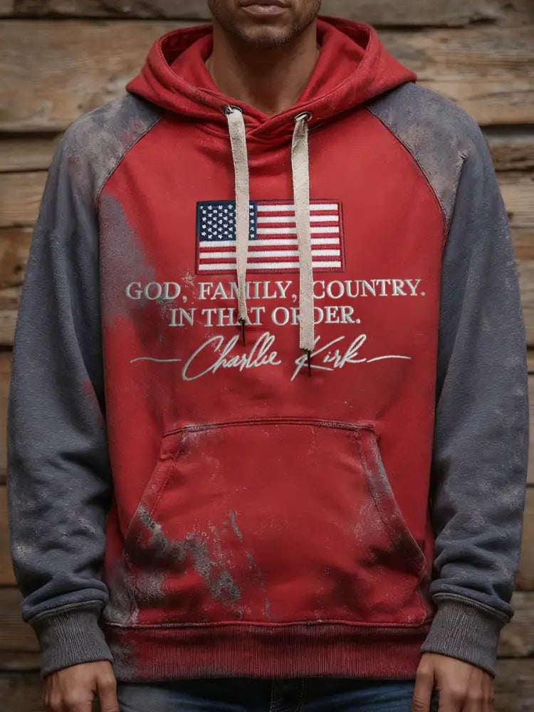 Men’s God Family Country In That Order Print Hoodie As picture / S