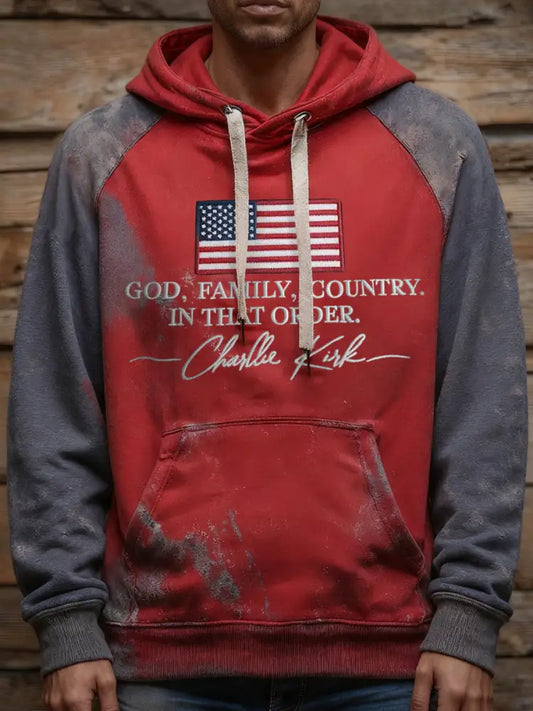Men’s God Family Country In That Order Print Hoodie As picture / S