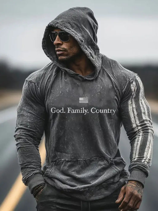 Men’s God. Family. Country. Print Casual Hoodie Dark Gray / S