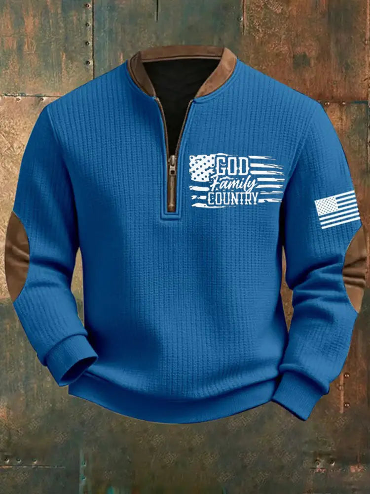 Men’s God Family Country Printed Sweatshirt Blue / S