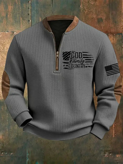 Men’s God Family Country Printed Sweatshirt Gray / S