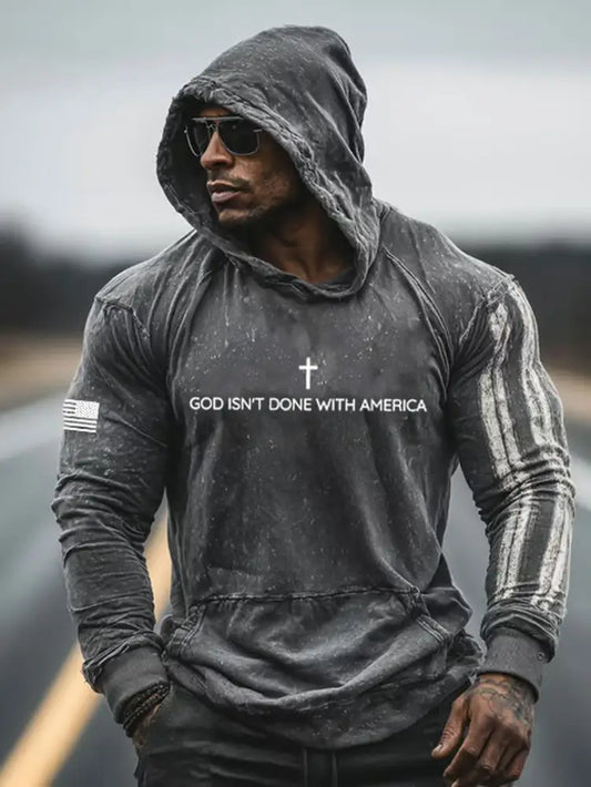 Men’s God Isn’t Done With America Printed Casual Hoodie Dark Gray / S