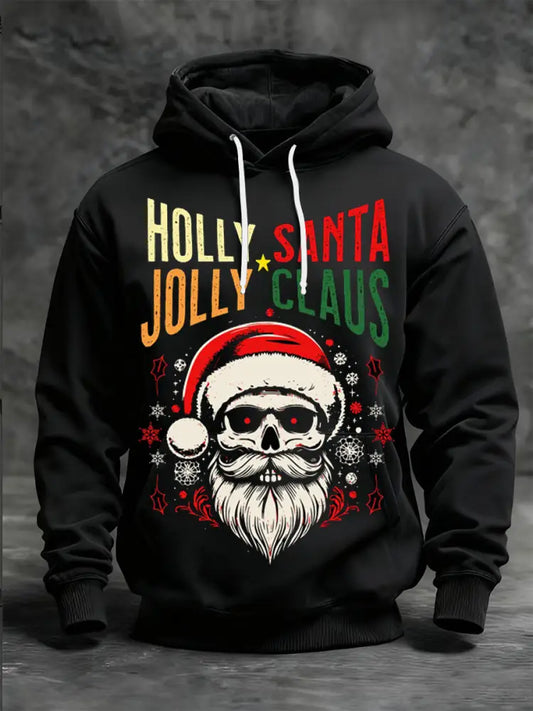 Men’s Gothic Christmas Printed Long Sleeved Hooded Sweatshirt Black / S