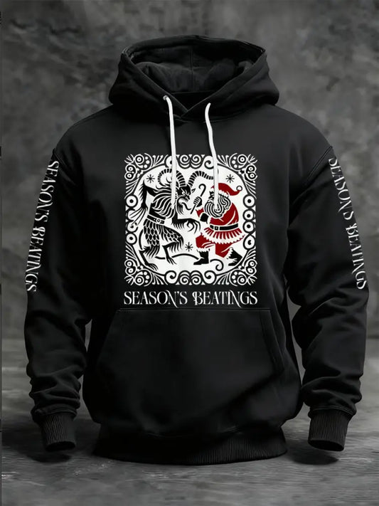 Men’s Gothic Christmas Printed Long Sleeved Hooded Sweatshirt Black / S