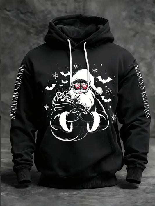Men’s Gothic Christmas Printed Long Sleeved Hooded Sweatshirt Black / S