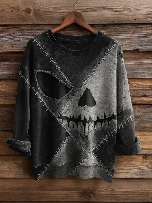 Men’s Halloween Classic Movie Character Face Print Casual Sweatshirt Dark Grey / S