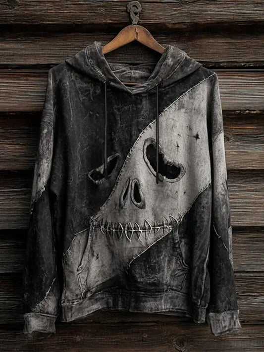Men’s Halloween Ghost Face Print Casual Hoodie Dark Grey / S