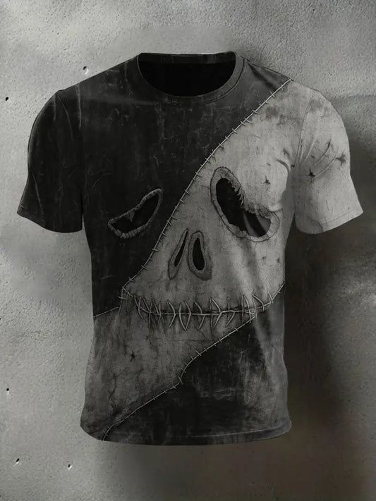 Men’s Halloween Ghost Face Print Casual Tee Dark Grey / S