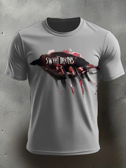 Men’s Halloween Horror Nightmare Printed T-shirt Light Gray / S