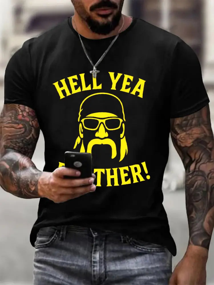 Men’s Hell Yea Brother Wrestler Print T-Shirt Black / S