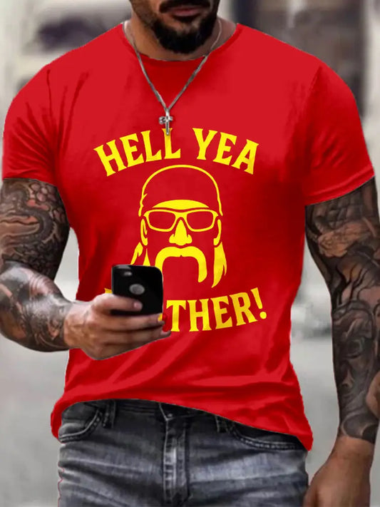 Men’s Hell Yea Brother Wrestler Print T-Shirt Red / S