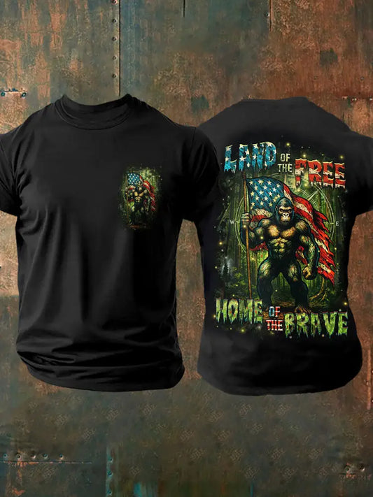 Men’s HOME OF THE BRAVE LAND OF THE FREE Printed T-shirt Black / S