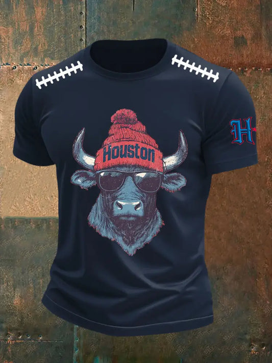 Men’s Houston Football Short Sleeves T shirt Navy Blue / S
