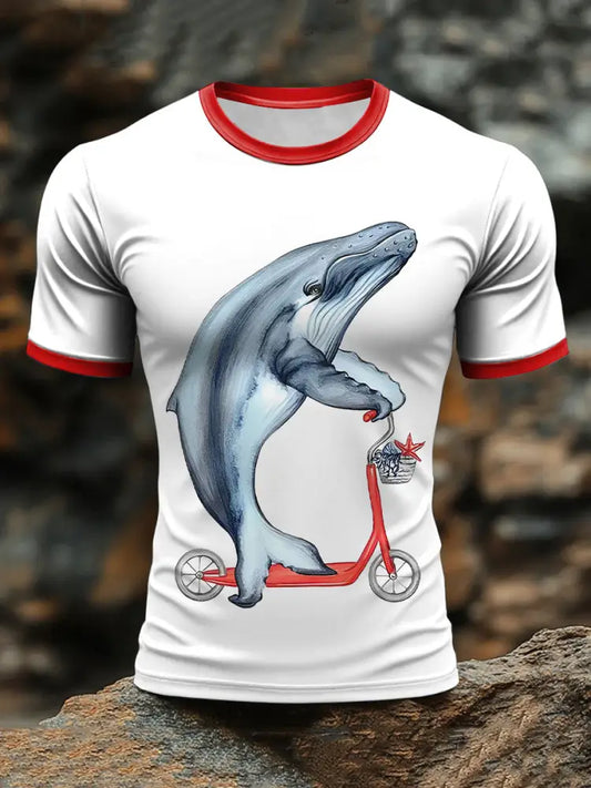 Men’s humpback whale on a bike print t-shirts White / S