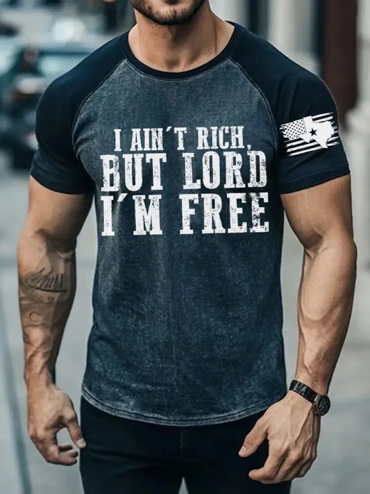 Men’s I Ain’t Rich But Lord I’m Free Printed T-shirt Dark Gray / S