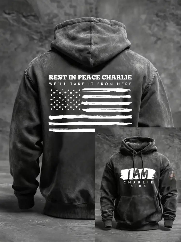 Men’s I Am Charlie Kirk Oversized Drop-Shoulder Hoodie with Pockets Gray / S