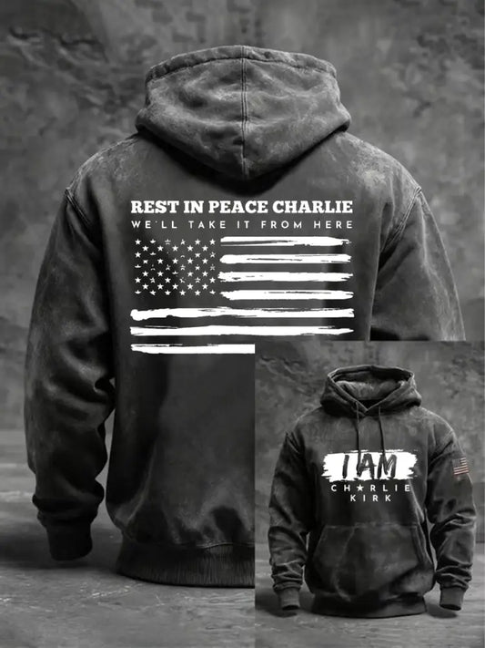 Men’s I Am Charlie Kirk Oversized Drop-Shoulder Hoodie with Pockets Gray / S