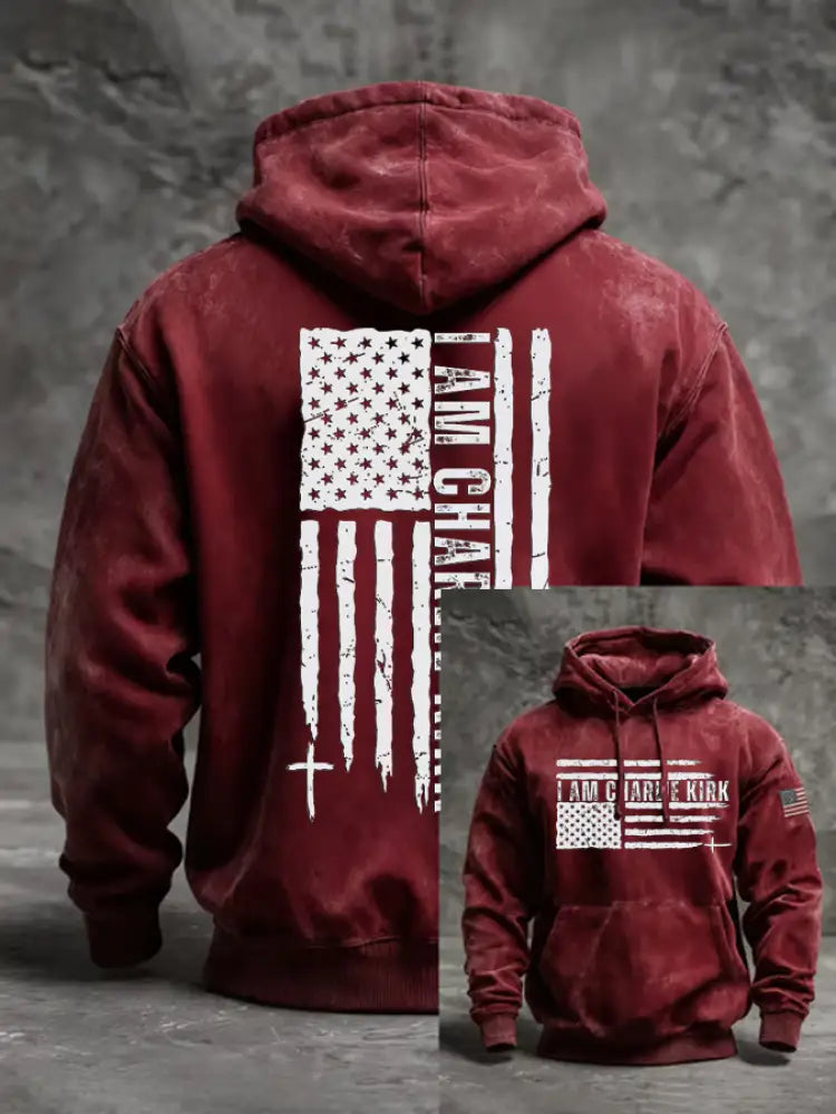 Men’s I Am Charlie Kirk Printed Oversized Drop-Shoulder Hoodie with Pockets