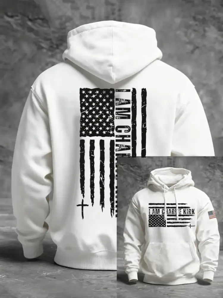 Men’s I Am Charlie Kirk Printed Oversized Drop-Shoulder Hoodie with Pockets