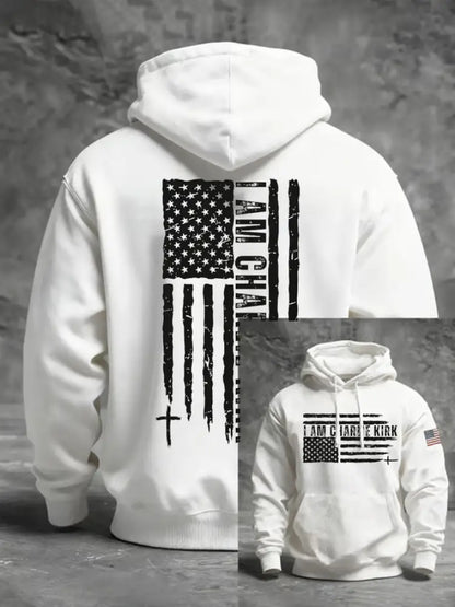 Men’s I Am Charlie Kirk Printed Oversized Drop-Shoulder Hoodie with Pockets
