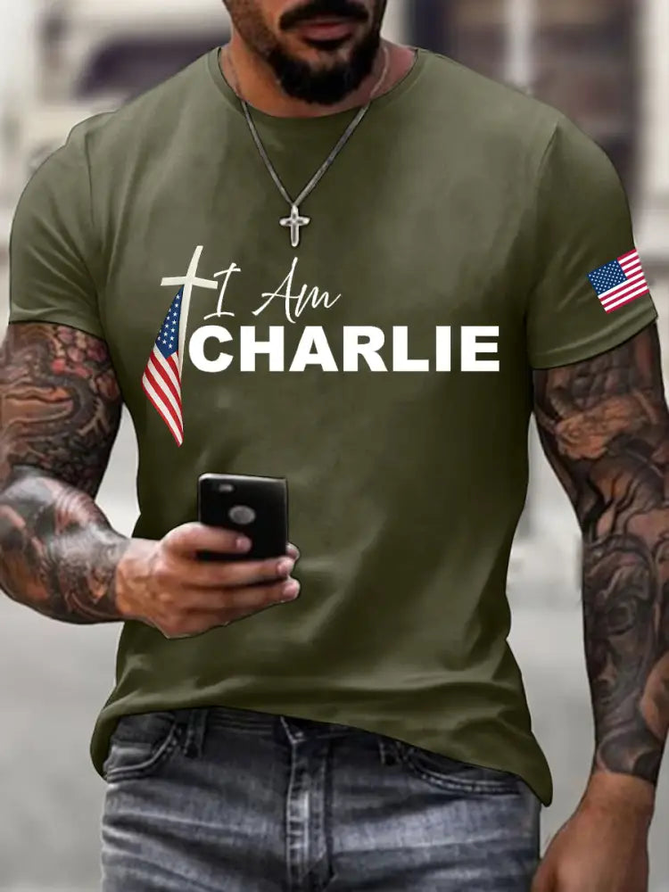 Men’s I Am Charlie Print T-Shirt Army Green / S