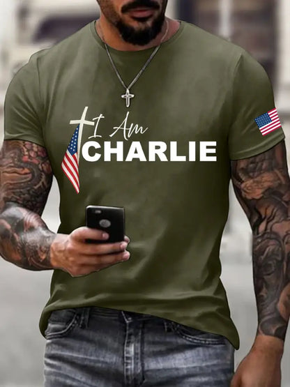 Men’s I Am Charlie Print T-Shirt Army Green / S
