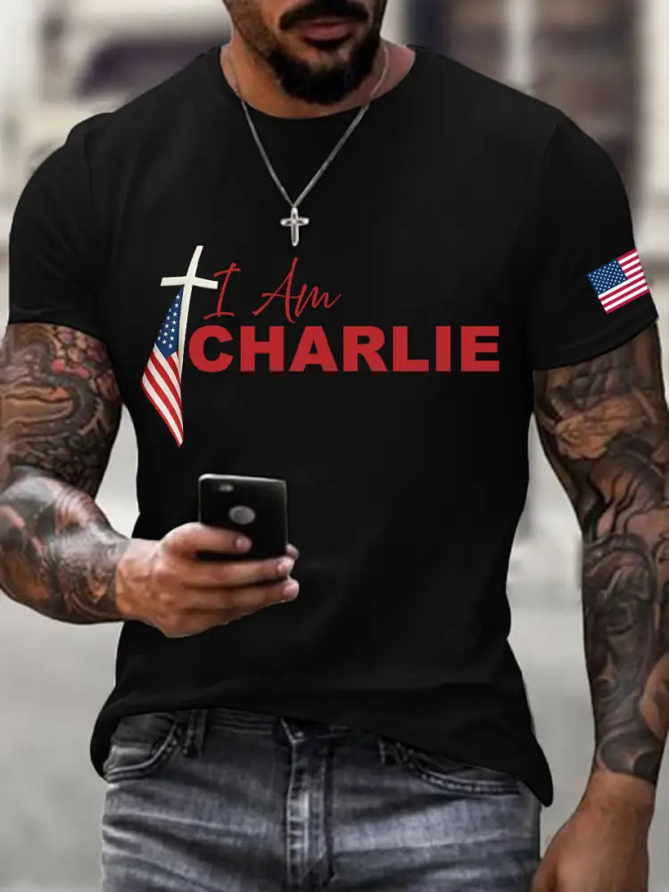 Men’s I Am Charlie Print T-Shirt Black / S