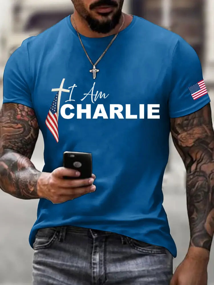 Men’s I Am Charlie Print T-Shirt Blue / S
