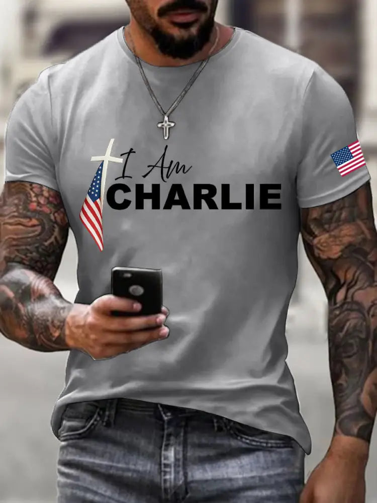 Men’s I Am Charlie Print T-Shirt Light Gray / S