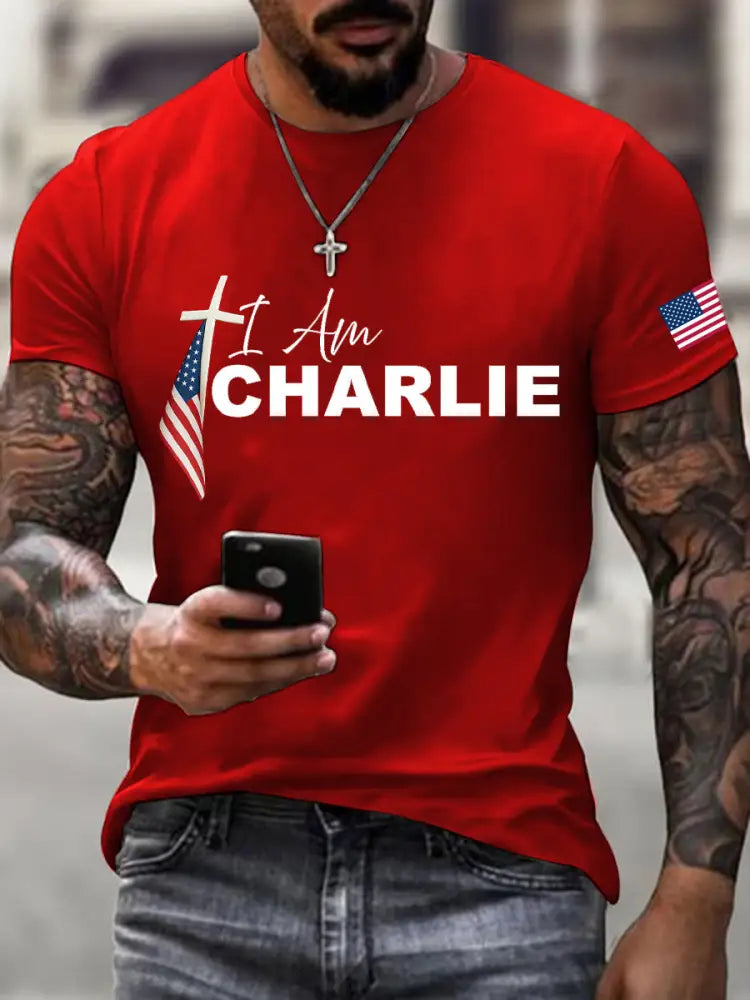 Men’s I Am Charlie Print T-Shirt Red / S