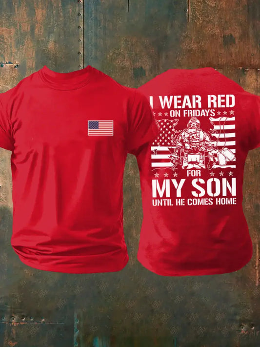 Men’s I Wear Red On Fridays For My Son Until He Comes Home Printed T-shirt Pure Red / S