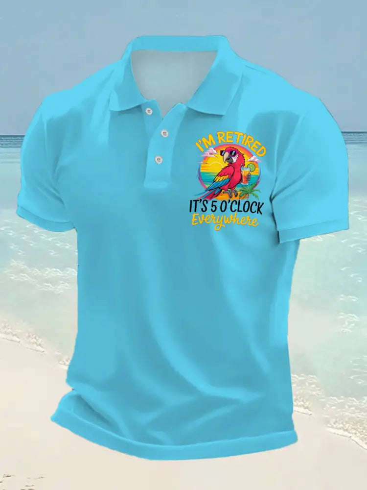 Men’s I’m Retired It’s 5 O’clock Somewhere Parrot Print Casual Top Blue / S