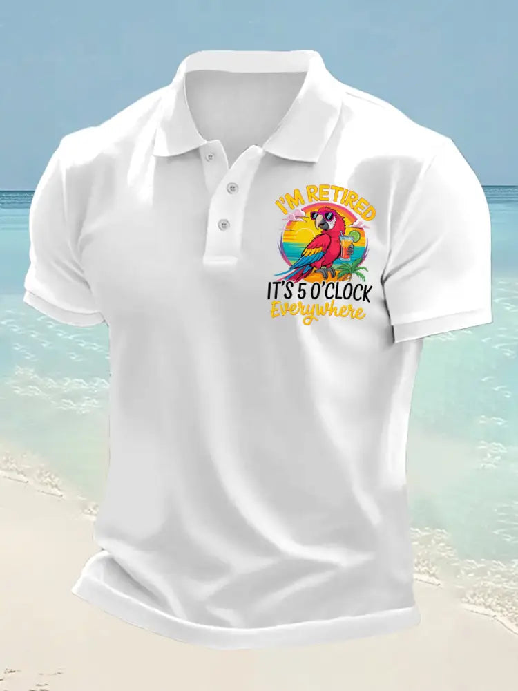 Men’s I’m Retired It’s 5 O’clock Somewhere Parrot Print Casual Top White / S