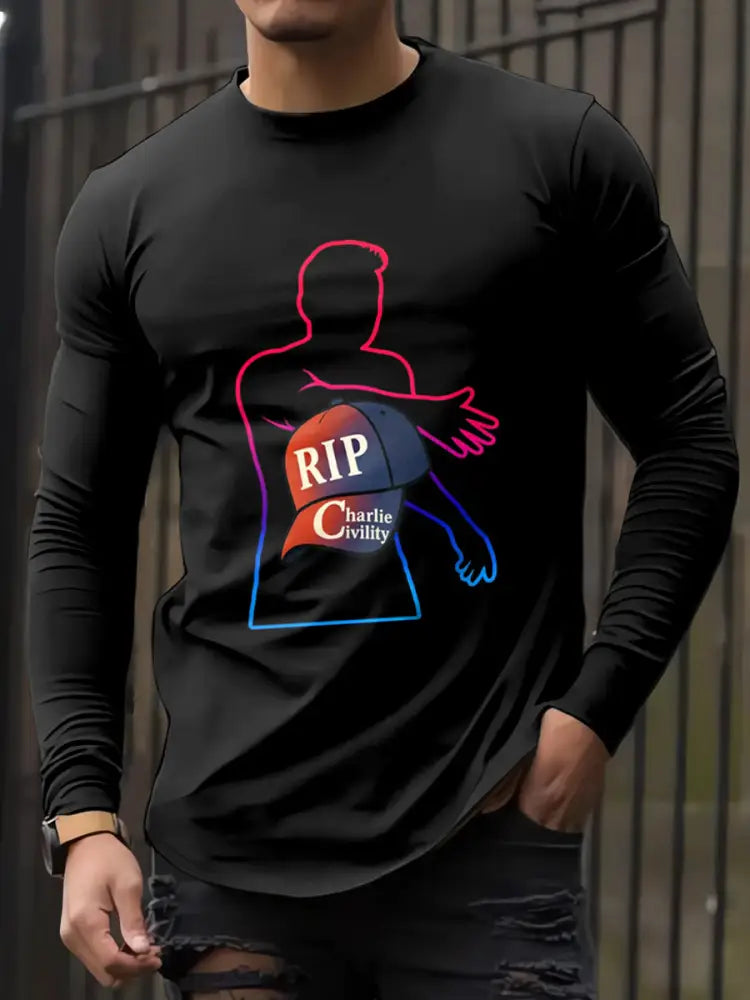 Men’s In Memory Of Charlie Kirk Printed Long Sleeved Round Neck T-shirt Black / S