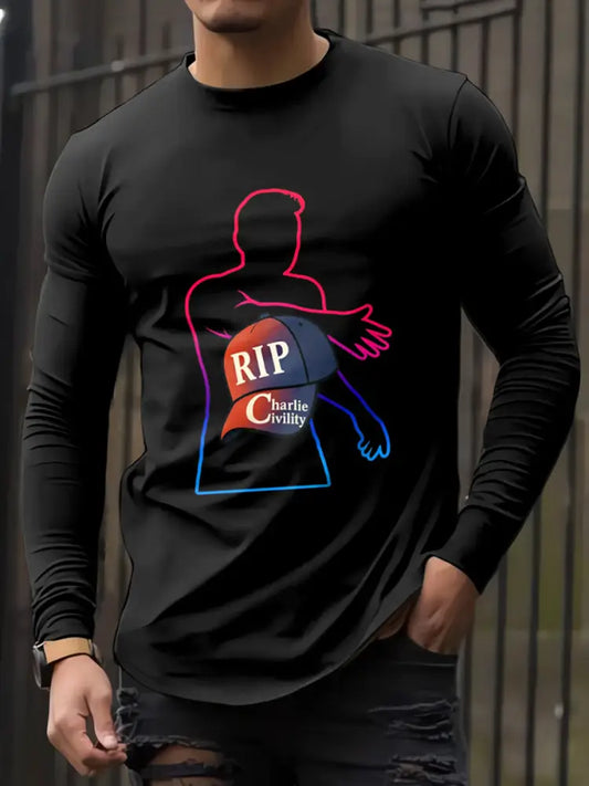 Men’s In Memory Of Charlie Kirk Printed Long Sleeved Round Neck T-shirt Black / S