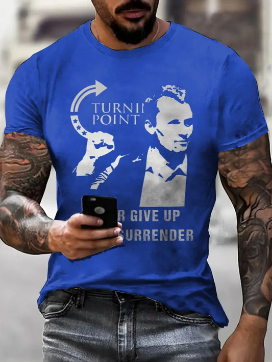 Men’s In Memory Of Charlie Kirk Printed Vintage Fashion Loose Short Sleeve T-Shirt Blue / S