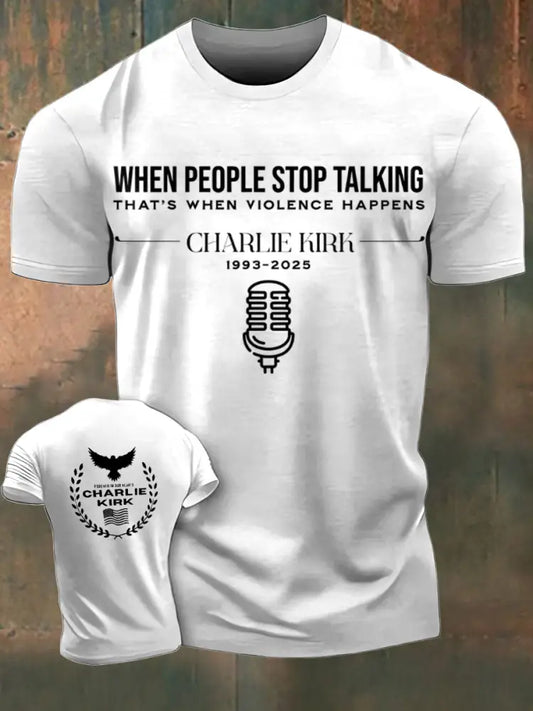 Men’s In Memory Of Charlie Kirk Printed Vintage Fashion Loose Short Sleeve T-Shirt White / S