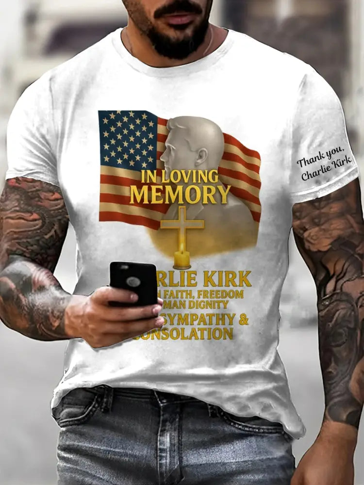 Men’s In Memory Of Charlie Kirk Printed Vintage Fashion Loose Short Sleeve T-Shirt White / S